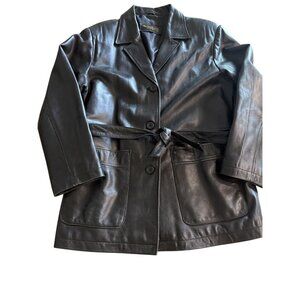 Womens Black Leather Belted Jacket By BeyondSport California Size L